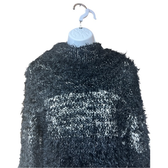 Sz L Black White Fluffy Knit Sweater Lark Lane Turtleneck - Picture 5 of 7